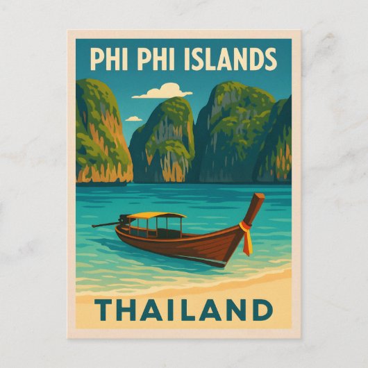 Retro Vintage Reizen Phi Phi Eilanden Thailand Briefkaart (Voorkant)