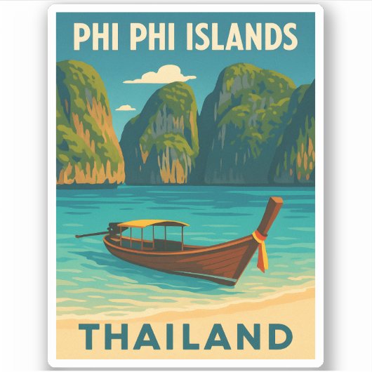 Retro Vintage Reizen Phi Phi Eilanden Thailand Sticker (Voorkant)