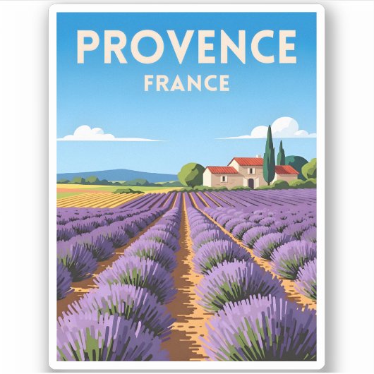 Retro Vintage Reizen Provence Frankrijk Landschap Sticker (Voorkant)