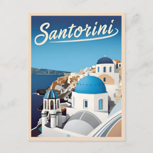 Retro Vintage Reizen Santorini Blauwe Kust Briefkaart