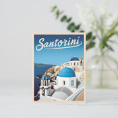 Retro Vintage Reizen Santorini Blauwe Kust Briefkaart (Staand voorkant)