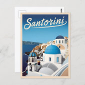 Retro Vintage Reizen Santorini Blauwe Kust Briefkaart (Voorkant / Achterkant)