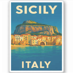 Retro Vintage Reizen Sicilië Italië Kust Schildera Sticker