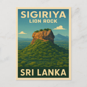 Retro Vintage Reizen Sri Lanka Sigiriya Lion Rock Briefkaart