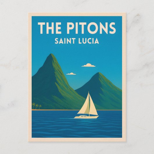 Retro Vintage Reizen St Lucia Pitons Caribbean Briefkaart (Voorkant)