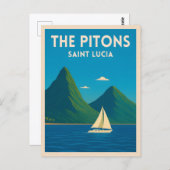 Retro Vintage Reizen St Lucia Pitons Caribbean Briefkaart (Voorkant / Achterkant)