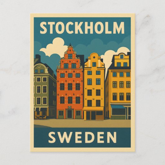 Retro Vintage Reizen Stockholm Zweden Oude Stad Briefkaart (Voorkant)