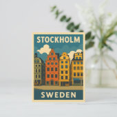 Retro Vintage Reizen Stockholm Zweden Oude Stad Briefkaart (Staand voorkant)