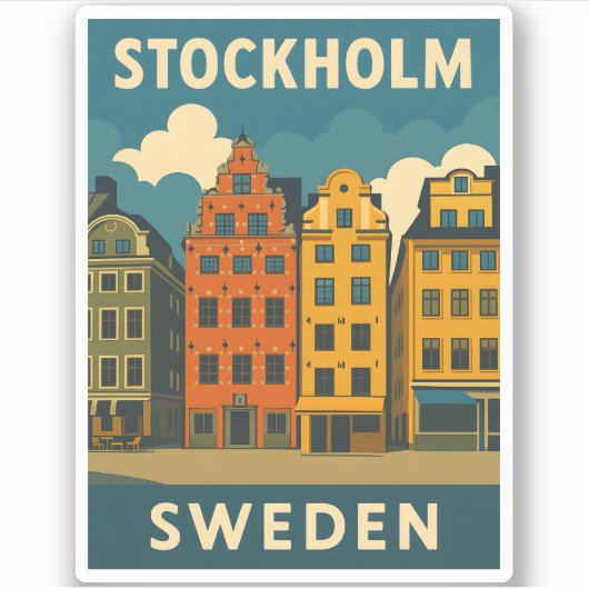 Retro Vintage Reizen Stockholm Zweden Oude Stad Sticker (Voorkant)