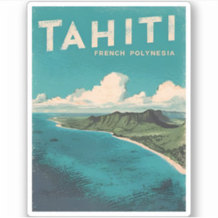 Retro Vintage Reizen Tahiti Frans Polynesië Strand Sticker