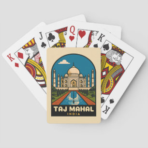 Retro Vintage Reizen Taj Mahal India Illustratie Pokerkaarten