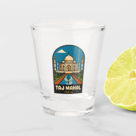 Retro Vintage Reizen Taj Mahal India Illustratie Shot Glas