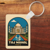 Retro Vintage Reizen Taj Mahal India Illustratie Sleutelhanger (Achterkant)