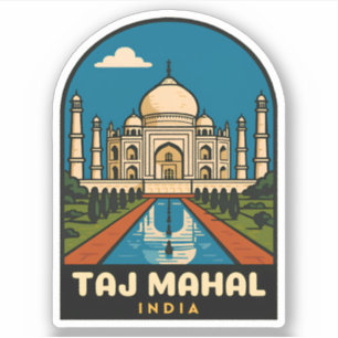 Retro Vintage Reizen Taj Mahal India Illustratie Sticker