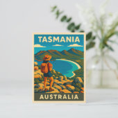 Retro Vintage Reizen Tasmanië Australië Landschap Briefkaart (Staand voorkant)