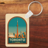 Retro Vintage Reizen Toronto Canada Silhouet Sleutelhanger (Achterkant)