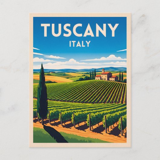Retro Vintage Reizen Toscane Italië Wijngaard Briefkaart (Voorkant)