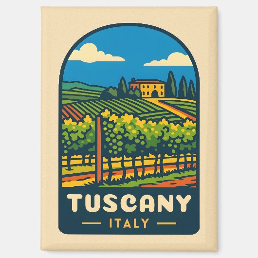 Retro Vintage Reizen Toscane Italië Wijngaard Magneet (Voorkant)