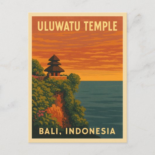 Retro Vintage Reizen Uluwatu Tempel Bali Kust Briefkaart (Voorkant)