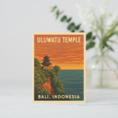 Retro Vintage Reizen Uluwatu Tempel Bali Kust Briefkaart (Staand voorkant)