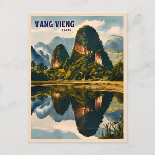 Retro Vintage Reizen Vang Vieng Laos Landschap Briefkaart