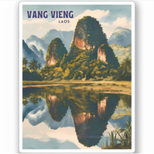 Retro Vintage Reizen Vang Vieng Laos Landschap Sticker