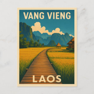 Retro Vintage Reizen Vang Vieng Laos Schilderachti Briefkaart
