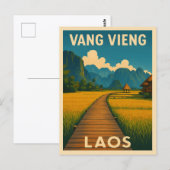 Retro Vintage Reizen Vang Vieng Laos Schilderachti Briefkaart (Voorkant / Achterkant)
