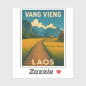 Retro Vintage Reizen Vang Vieng Laos Schilderachti Sticker (Vel)