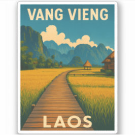 Retro Vintage Reizen Vang Vieng Laos Schilderachti Sticker