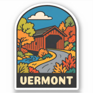 Retro Vintage Reizen Vermont Landschap Schilderach Sticker