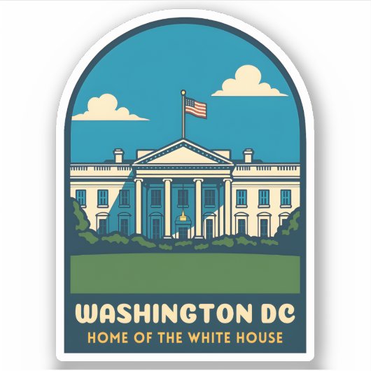Retro Vintage Reizen Witte Huis Washington DC Sticker (Voorkant)