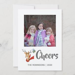 Retro Vintage Rendier Kerst Familie Foto Feestdagenkaart