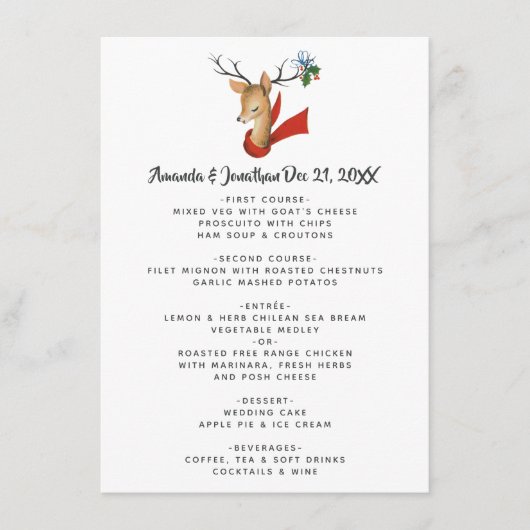 Retro Vintage Rendier Kerst Huwelijksmenu Menu (Voorkant)