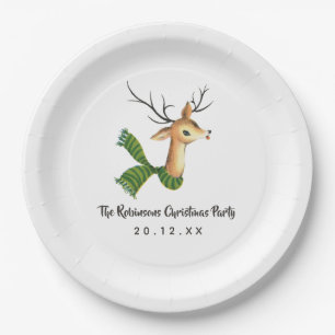 Retro Vintage Rendier Kerstfeest Papieren Bordje