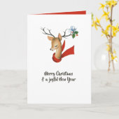 Retro Vintage Rendier Kerstmis Kaart (Gele Bloem)