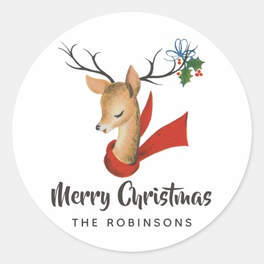 Retro Vintage Rendier Kerstmis Ronde Sticker (Voorkant)