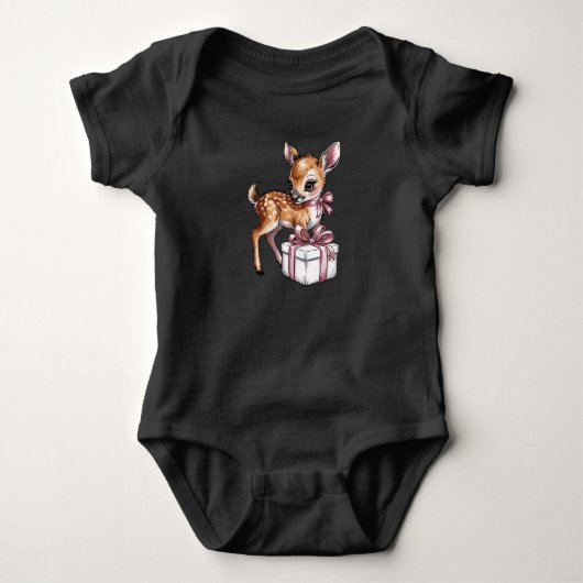 Retro Vintage Rendier Roze Kerst Baby Herten Romper (Voorkant)