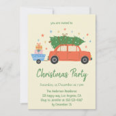 Retro Vintage Rode Auto Kerstfeest Uitnodiging (Voorkant)