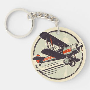 Retro Vintage Rode en Groene Tweedekker Sleutelhanger