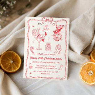 Retro Vintage Rode Kerstfeestje Kaart