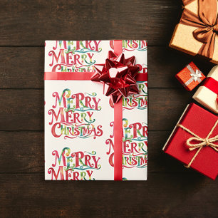 Retro Vintage Rode Prettig Kerstmis Watercolor Typ Cadeaupapier