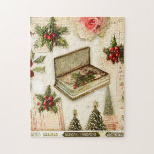 Retro Vintage Rood Groen Hulst Kerst Vakantie Legpuzzel