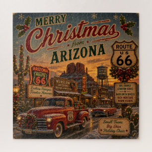 Retro Vintage Route 66 Kerstmis Arizona Legpuzzel