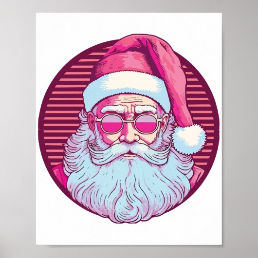 Retro vintage roze kerstman  poster (Voorkant)
