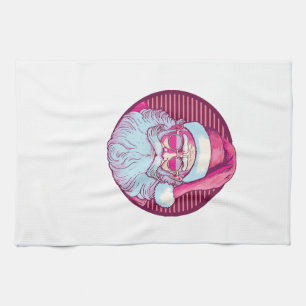 Retro vintage roze kerstman theedoek