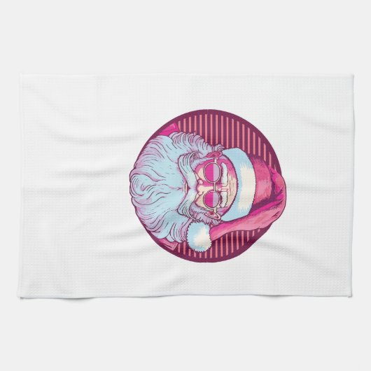 Retro vintage roze kerstman theedoek (Horizontaal)
