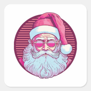 Retro vintage roze kerstman vierkante sticker