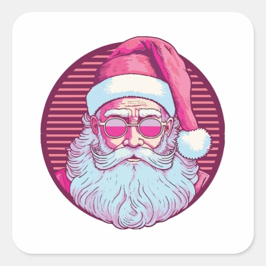Retro vintage roze kerstman vierkante sticker (Voorkant)