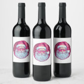 Retro vintage roze kerstman wijn etiket (Flessen)